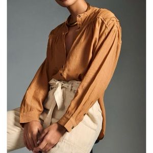 Anthropologie Pilcro Ruched Henley Blouse Women’s Size S Popover Lightweight